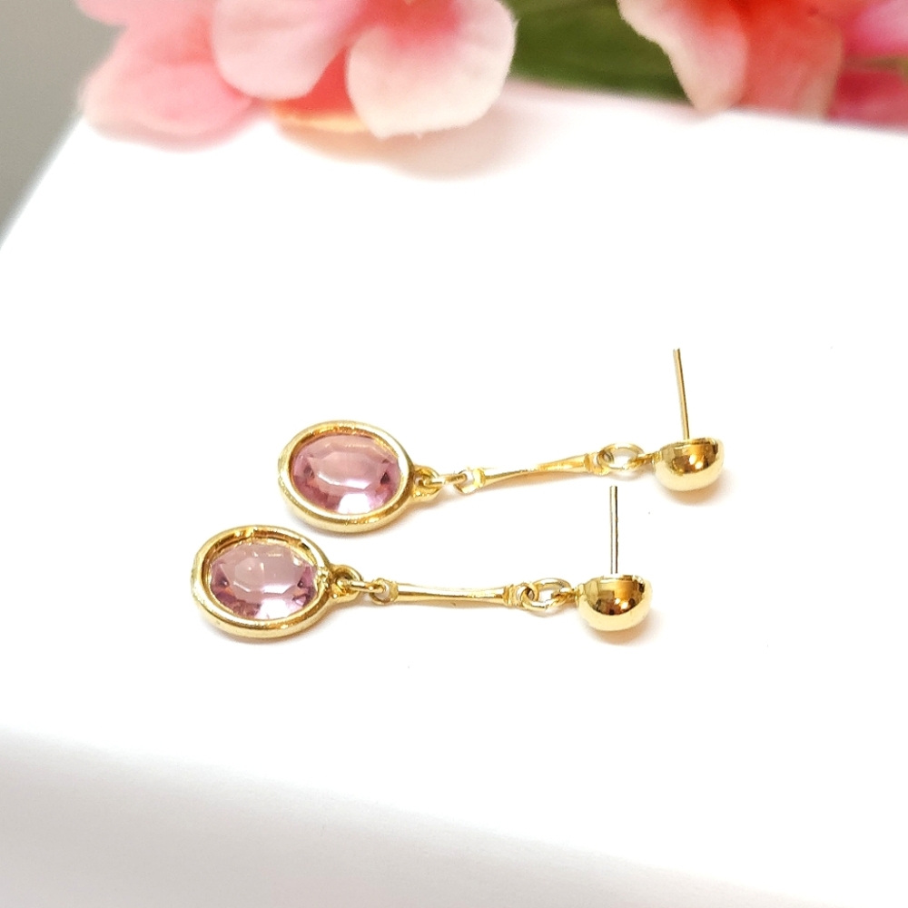 Vintage Pink Glass Crystal Dangle Earrings